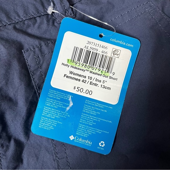 COLUMBIA-NWT Navy Blue Shorts Regular Fit Size 10 - Picture 4 of 4